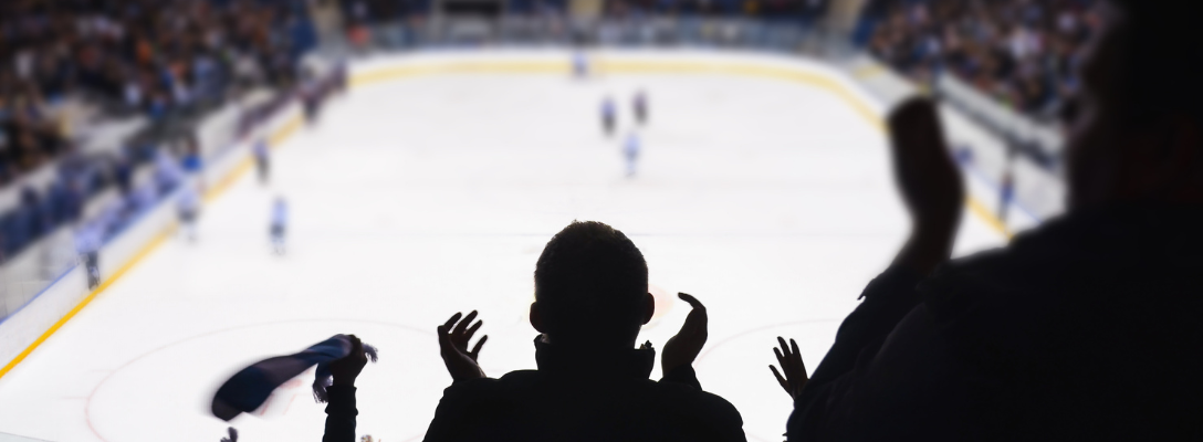 Excited Hockey Fans Cheering at NHL Game