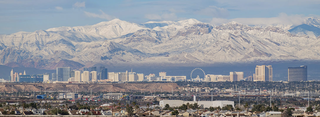 Snow-Capped Mountains Behind Las Vegas in Winter