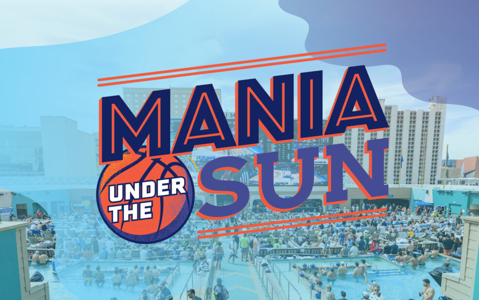 Mania Under the Sun college basketball tournament watch party at Stadium Swim in Las Vegas