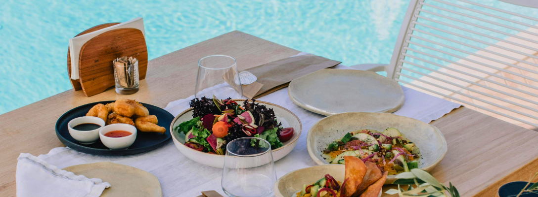 Las Vegas Poolside Dining Meal on Table
