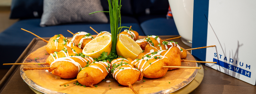 Lobster Corn Dogs from Stadium Swim Menu for Pool Dining