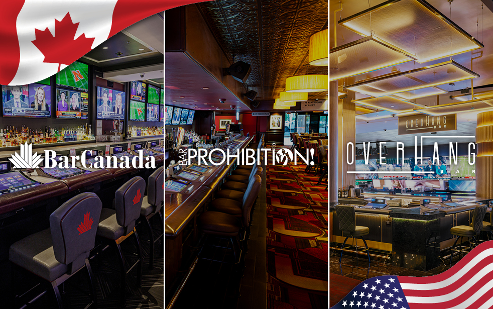 Bar Canada, Bar Prohibition, and Overhang Bar in Las Vegas with Canadian and American flags for At Par promotion