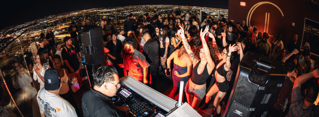 DJ Playing Live Music at Legacy Club Rooftop Bar in Vegas